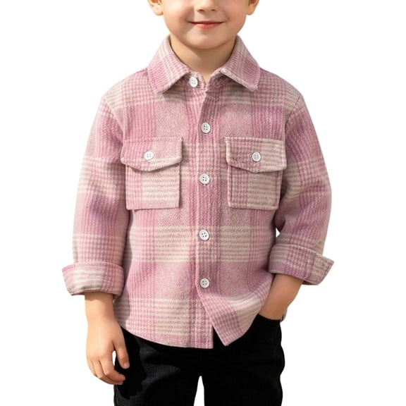 Edvintorg Toddler Boy Clothes Winter Fashion Plaid Long Sleeve Button up Shirt Jackets Children Casual Outerwear with Pockets 6M-5Y