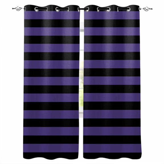 Fsddascl Purple Black Striped Blackout Curtains for Bedroom/Living Room, Thermal Insulated Kitchen Curtains, Halloween Vintage Modern Stripes Grommet Darkening Window Treatment Drapes 42"x63"x2