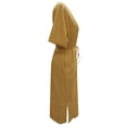 thumbnail image 5 of Women's Plus Size Linen Oversized Solid Color Short Sleeve Drawstring Waist Belted Maxi Dress With Slit Women Fitted Dresses Tummy Hiding Dresses for Women Knee Length Summer Dress Dress for Women, 5 of 5