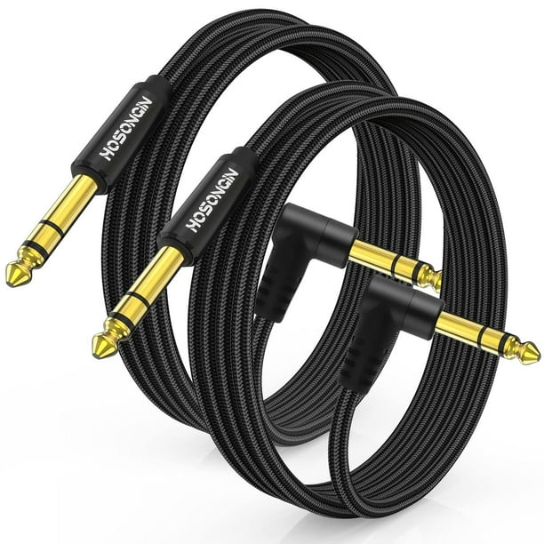 Cable de Instrumento HOSONGIN Negro TRS 1/4 Pulgadas Ángulo Recto a Recto para Guitarra