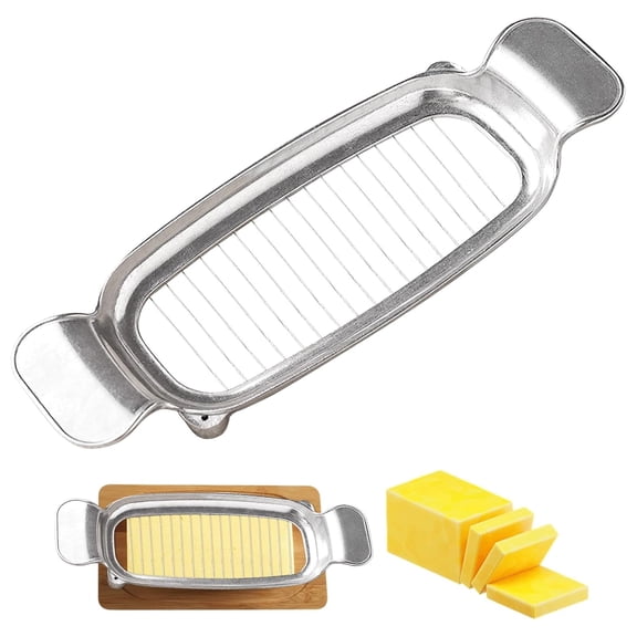 Butter & Cheese Slicer Cutter, Stainless Steel Wire Cheese Slicer, Safe for Food Contact, Multipurpose Handheld Butter Cutter for Block Cheese, Butter, Soft Fruits, and Dishwasher Safe