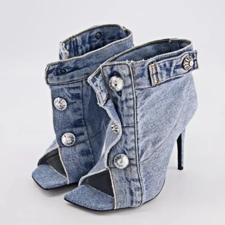 

2023 Summer Brand New Pocket Design Fashion Denim High Heel Sandals Popular Charming Woman Shoes Comfort Slippers