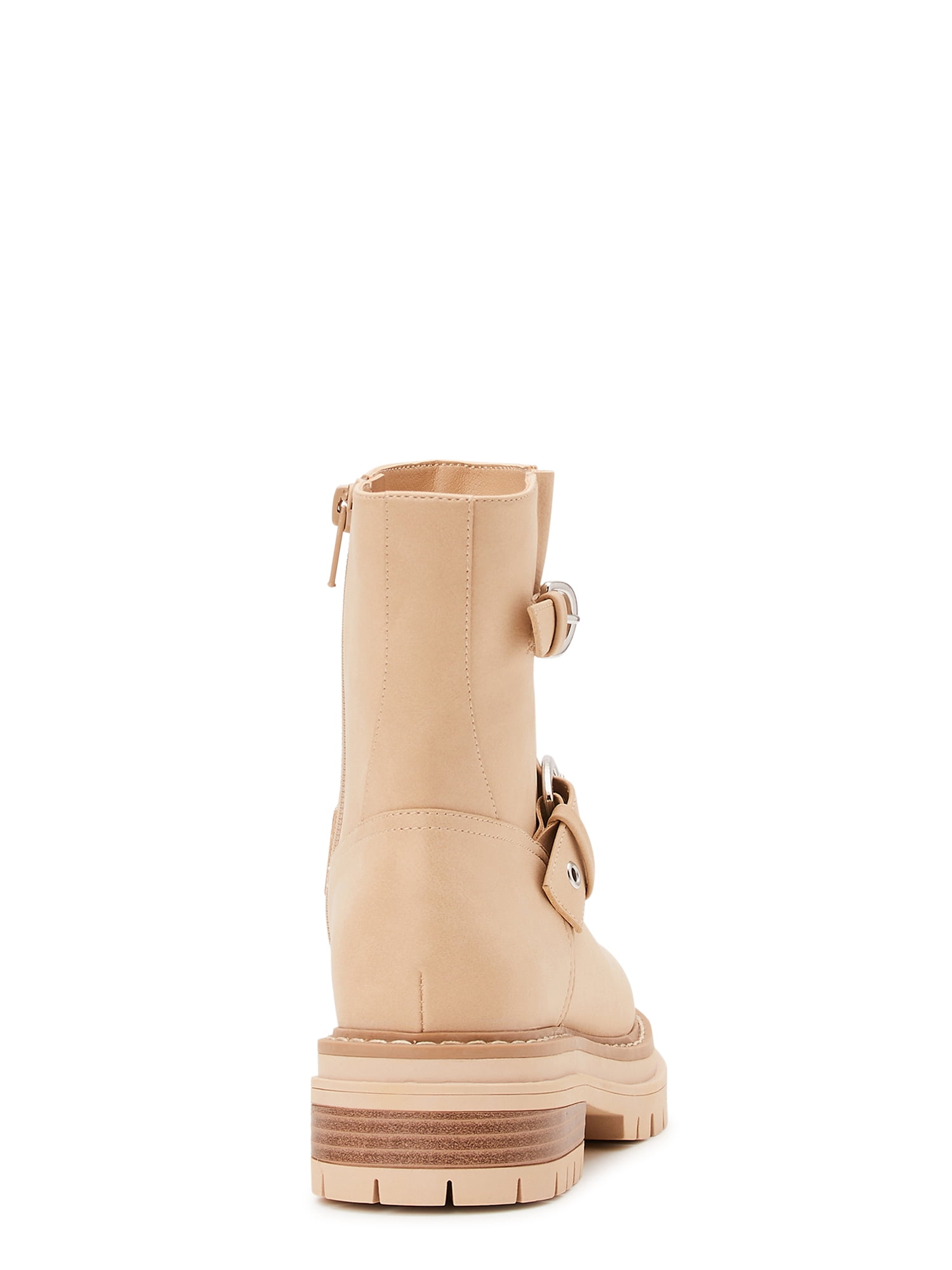 Time and Tru Women's Lug Sole Buckle Moto Boots