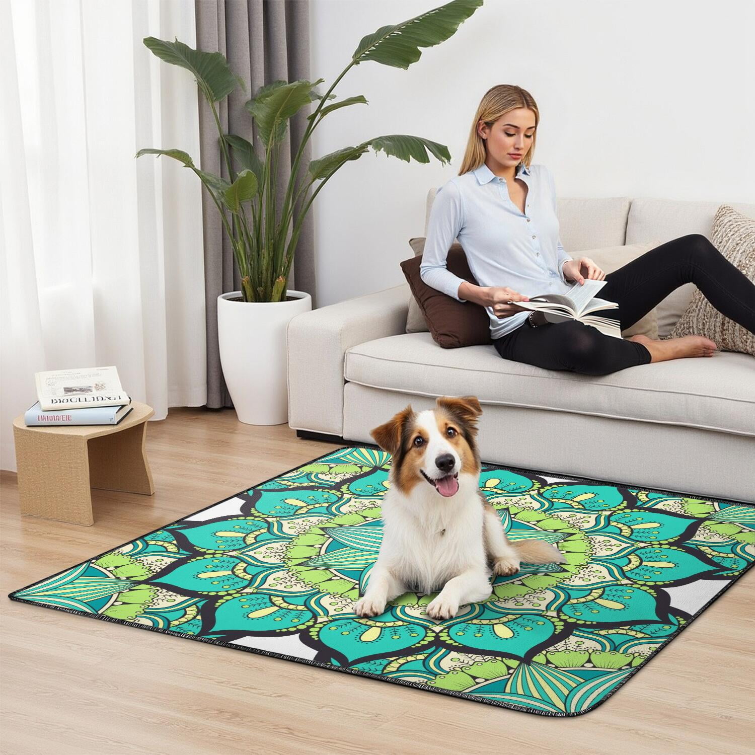 48" x48" Extra Large Washable Pee Pads Mandala, Reusable Dog Potty Pads with Non-Slip Backing, Absorbent Mat for Indoor Training Use.