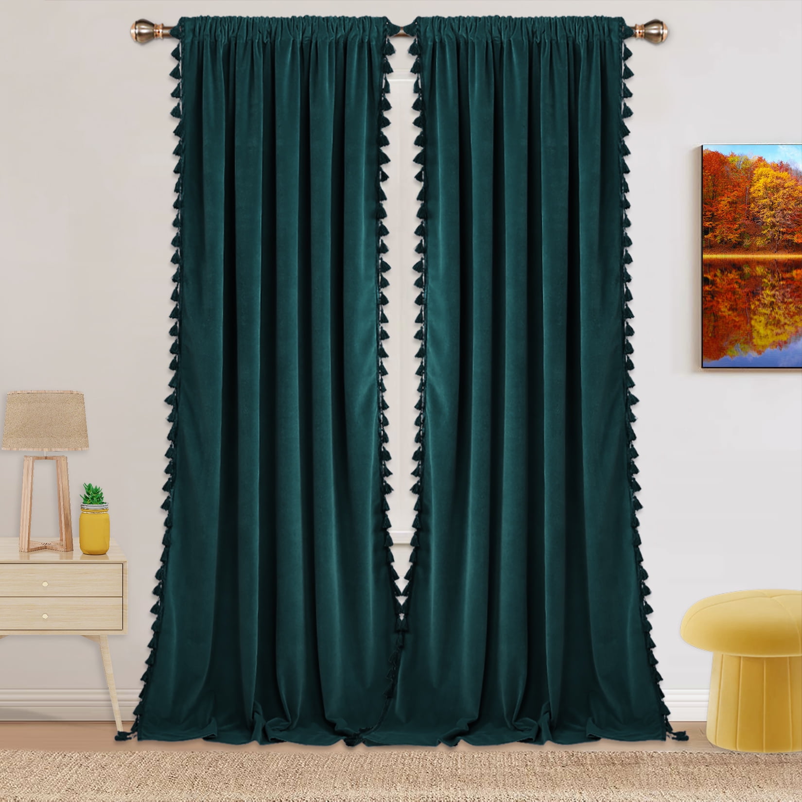 72 inch H Beige Velvet Curtain Panel w/Rod Pocket Top Drape Window Treatments 