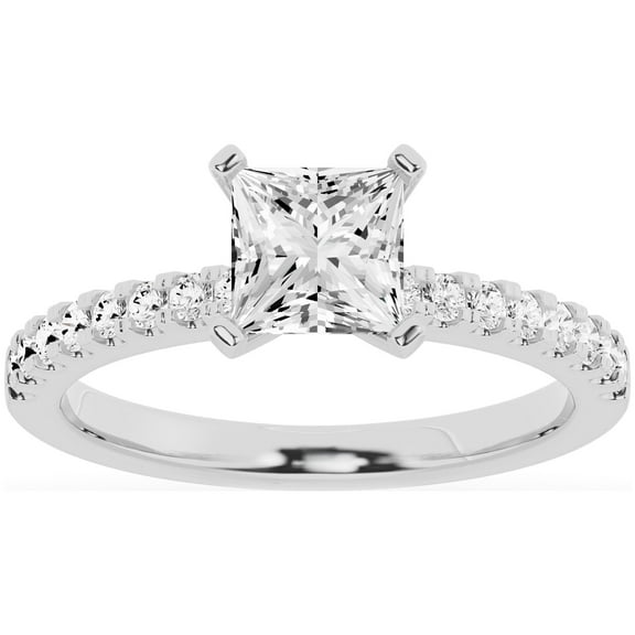 Unique Moments 1.50 Ct Diamond Solitaire With Accents Princess Engagement Ring 10k White Gold
