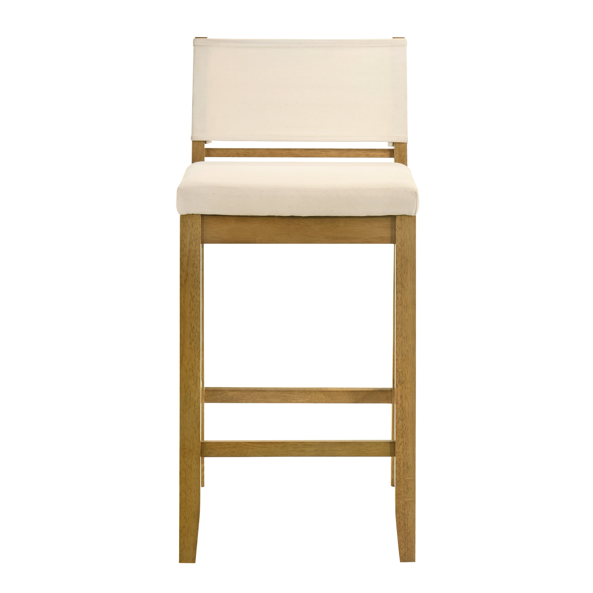 Yaneli Contemporary Natural Wood Bar Height Kitchen Bar Stool in Amber Glow Finish with White Fabric Upholstered Seat - Set of 4