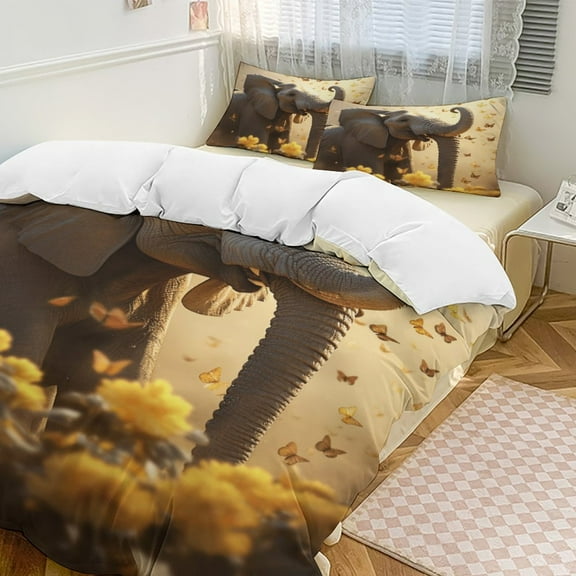 Colorful Elephant Flower 3D Duvet Cover Set Quilt Cover Theme of Kid Boy Girl for Bedroom Decoration