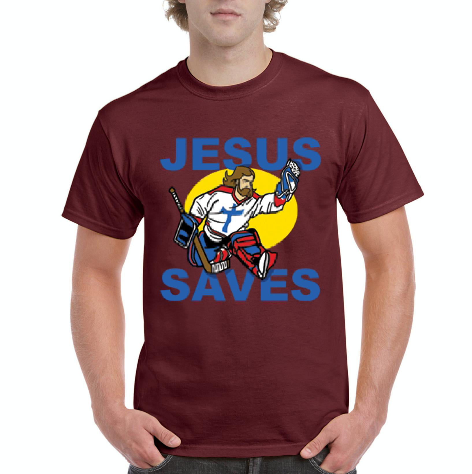 IWPF - Mens Jesus Saves Hockey Goalie Short Sleeve T-Shirt - Walmart ...