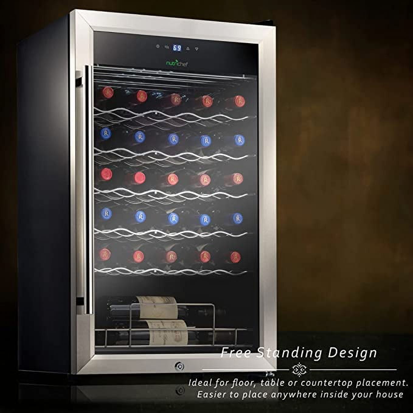 NutriChef 34 Bottle Wine Cooler Refrigerator BLACK