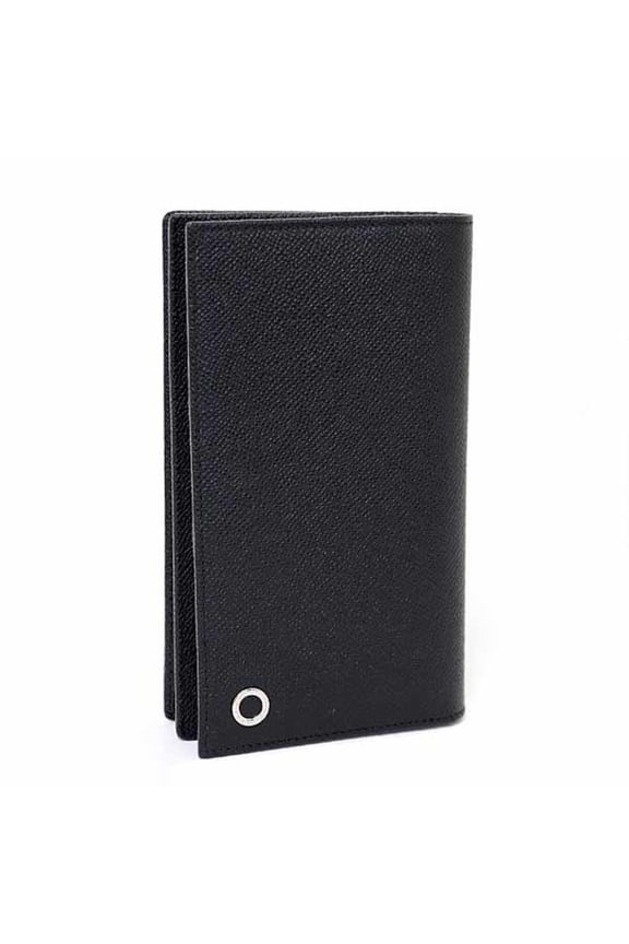 Pre-Owned BVLGARI MAN BI-FOLD LONG WALLET CALFSKIN 30398 BLACK BLUE F-04692