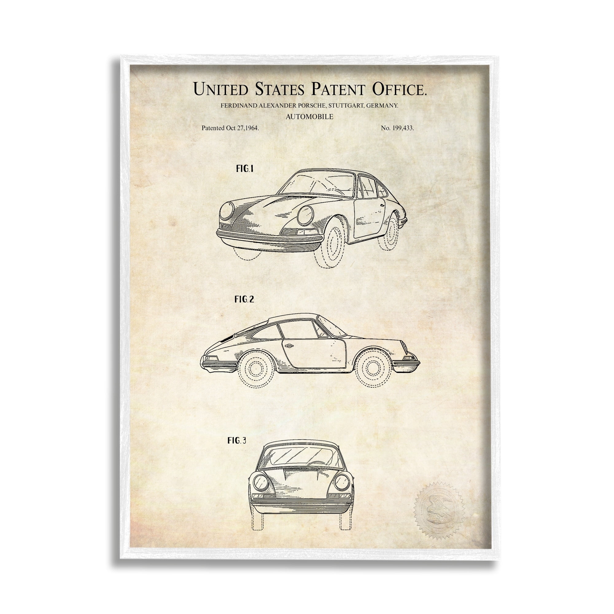 Stupell Industries Automobile Car Detailed Blueprint Diagram Patent Office Text Framed Wall Art, 24 x 30, Design by Karl Hronek