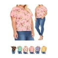 thumbnail image 6 of Women's Plus Size Casual Floral Flowy Short Sleeve Round Neck Key Hole Tee Blouse Top, 6 of 6
