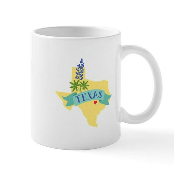 CafePress - Texas State Outline Bluebonnet Flower Mugs - 11 oz Ceramic Mug - Novelty Coffee Tea Cup