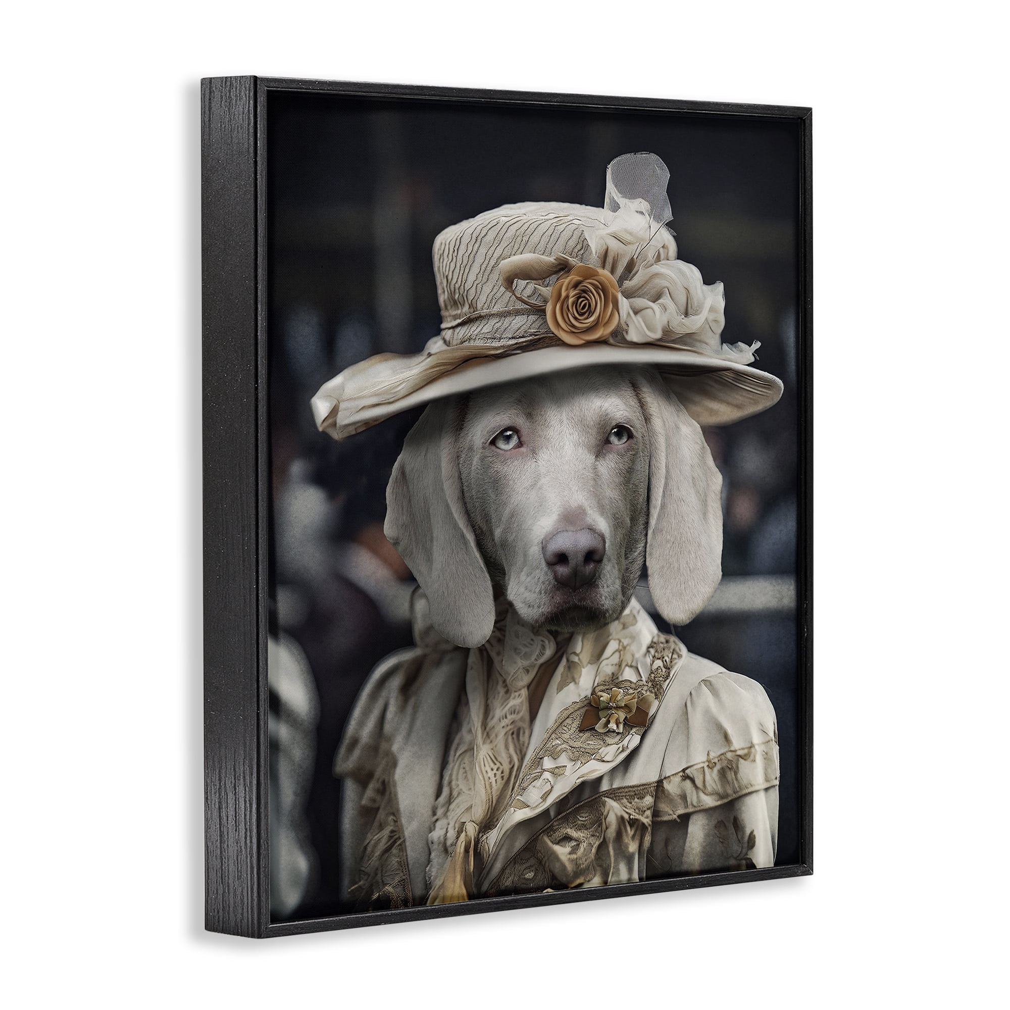 Stupell Industries Dog with Floral Hat Animals & Insects Painting Black Framed Art Print Wall Art, 24 x 30