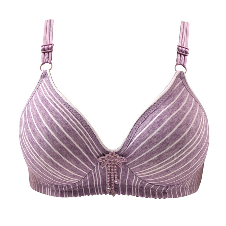 RYRJJ Wireless Support Bras for Women Striped Full Cup Lift Plus Size Bras  Wirefree Push Up Shaping Comfort Everyday Bralette Bras(Purple,M) 