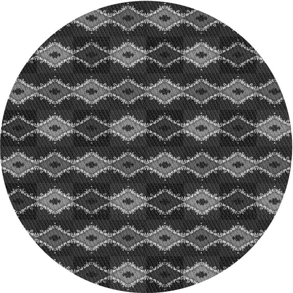 Ahgly Company Indoor Round Patterned Charcoal Black Area Rugs, 4' Round