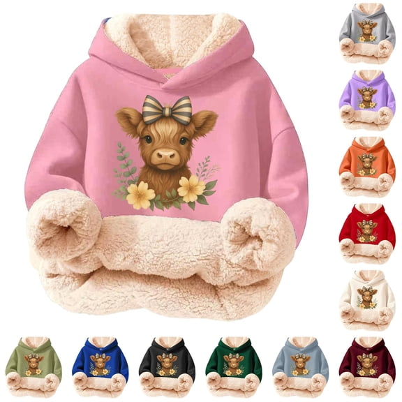 Oiyii Floral Highland Cow Print Hoodie for Toddler Girls Long Sleeve Weekend Hoodie Sweatshirt Pullover Top,Pink