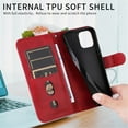 thumbnail image 6 of For iPhone 16 Plus 6.7-inch Wallet Case for Women Men Multi-Card Slots Zipper Pocket Leather Phone Case,Red,For iPhone 16 Plus, 6 of 7