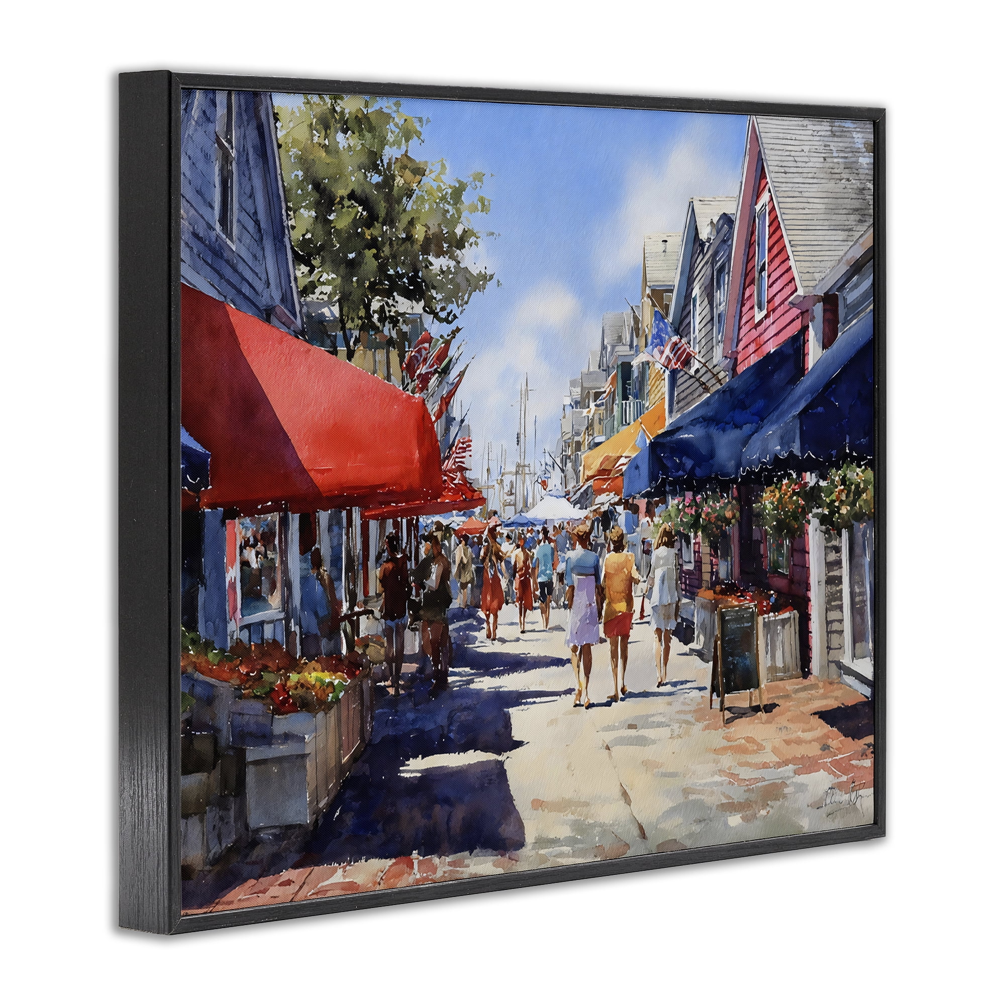 Stupell Industries American Coastal Town Stroll Black Framed Giclee Art, design by Franklyn Gregory