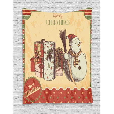 Snowman Tapestry, Poster Like Design of Items Merry Christmas and Best Wishes Cursive Lettering, Wall Hanging for Bedroom Living Room Dorm Decor, Multicolor, by (Best Items On Wish App)
