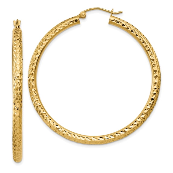 Beautiful 14k Diamond-cut 3mm Round Hoop Earrings