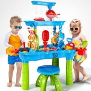 Toddler Water Table | Kids Sand Water Table | 3-Tier Outdoor Water Play Table Toys for Toddlers Kids | Water Sensory Tables Summer Beach Toys for Outside Backyard for Toddlers Age 3-5