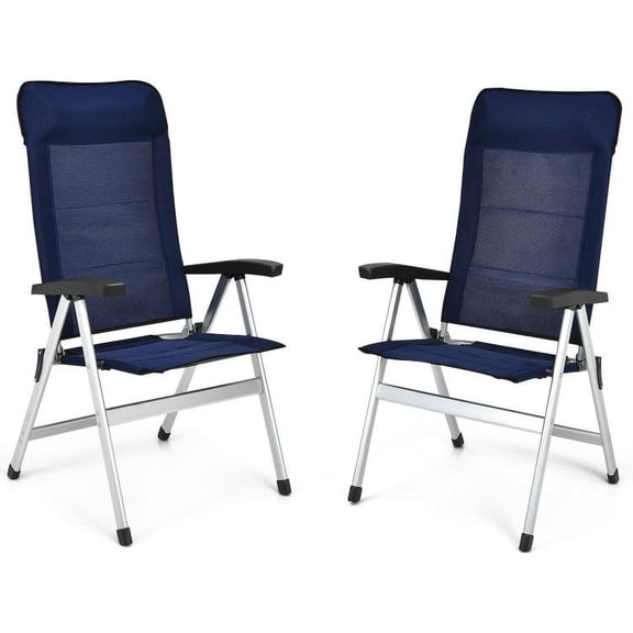 Spaco 2Pcs Patio Dining Chair with Adjust Portable Headrest-Blue, Outdoor Stackable Dining Chairs for All Weather, Breathable Garden Outdoor Furniture for Backyard Deck
