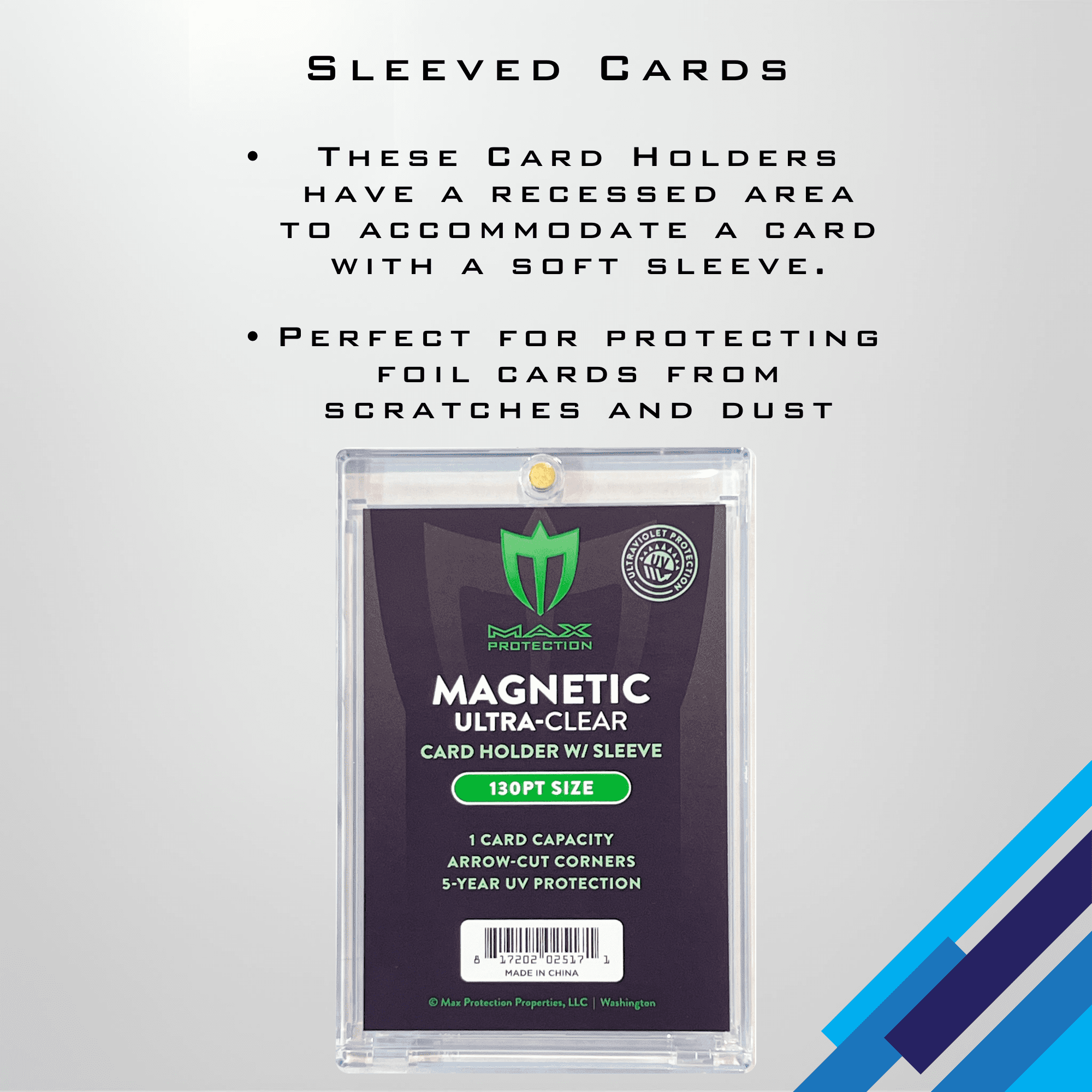 Max Protection Magnetic Card Holder for 130pt Sleeved Cards - Arrowhead Corners for Extra Protection (10)
