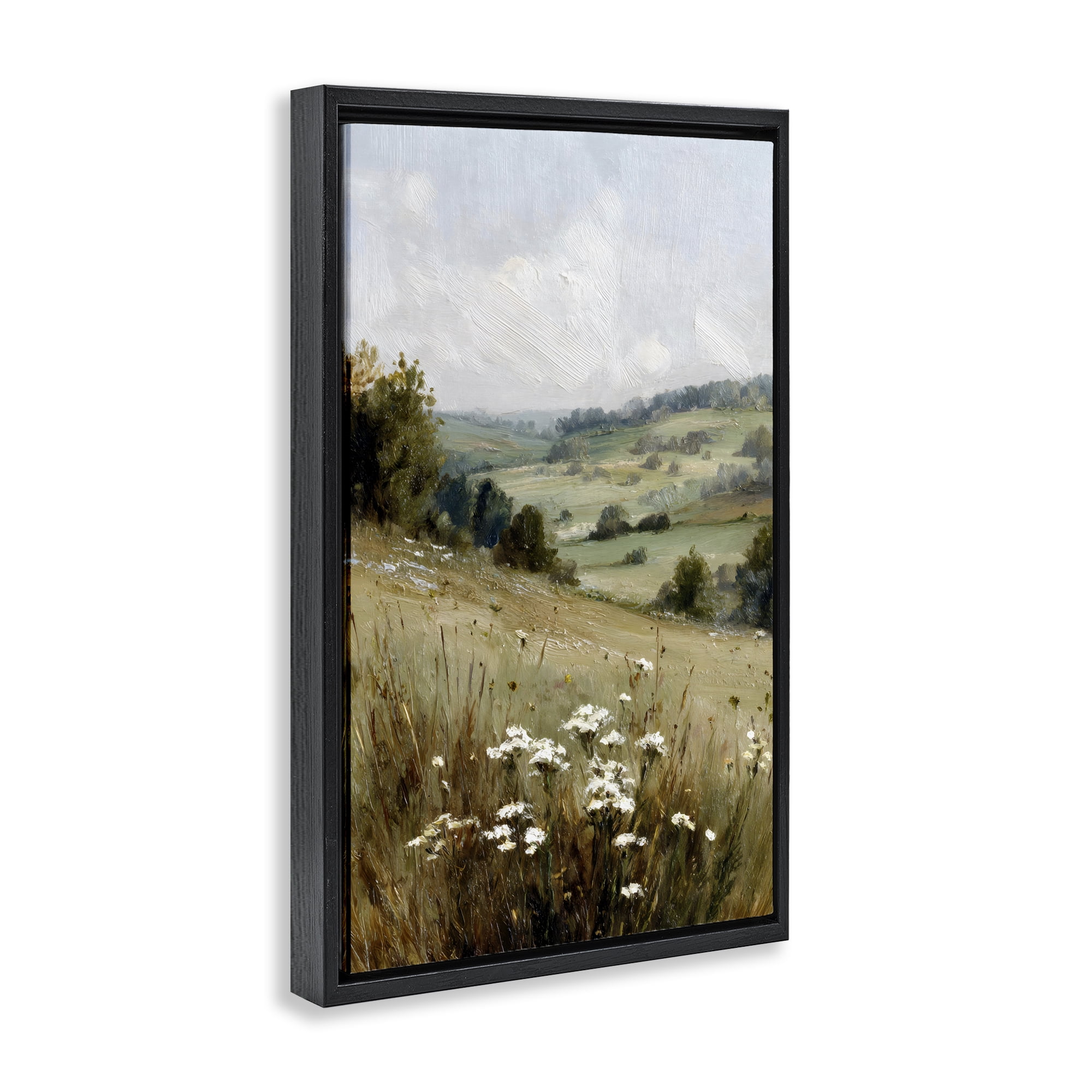 Stupell Industries Hill of White Flowers Black Framed Floater Canvas Wall Art, design by Petal Prints Design