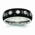 thumbnail image 1 of Bague Demi-Ronde en Acier Inoxydable Brossé et Poli Noir Ip CZ Zircon Cubique Simulé Taille 9 Bijoux, 1 of 4