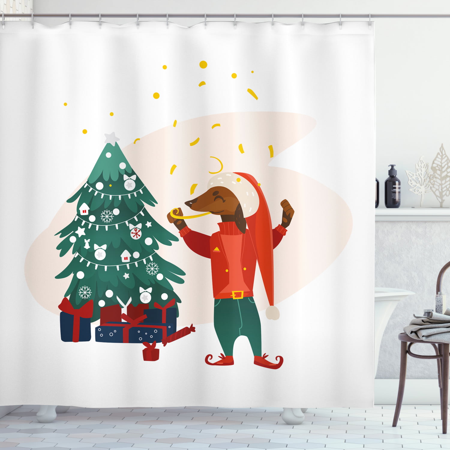 Christmas cute penguin and snowflake Shower Curtain Bathroom Fabric & 12hooks 