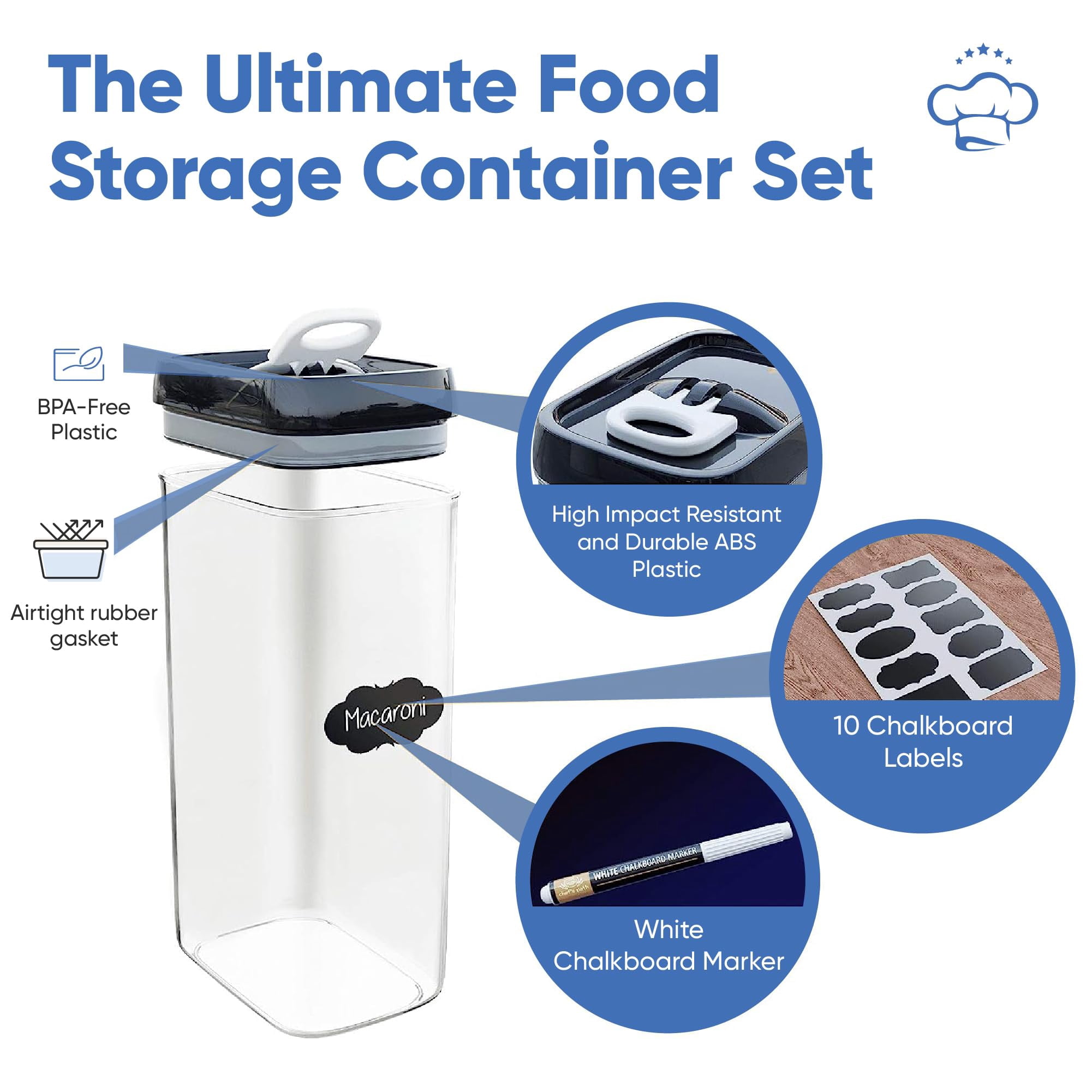 Airtight Food Storage Containers 4 Pack - 3.2l Capacity Kitchen Pantry Organization