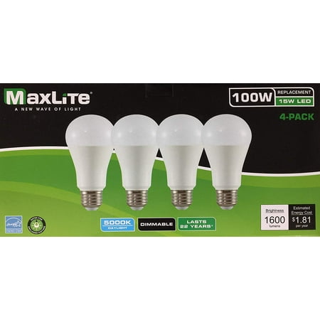 4 Maxlite Dimmable LED Daylight Light Bulb 15-Watt 100 Watt replacement (Best Led Replacement Bulbs)