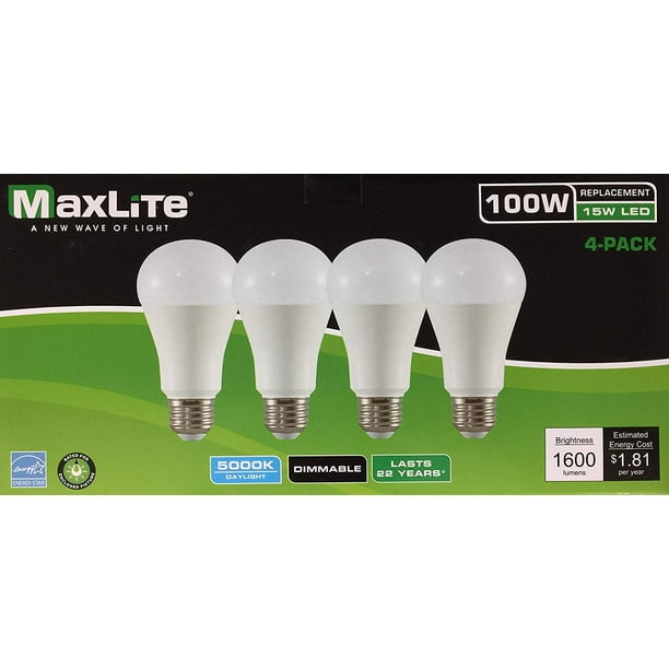 regulere Lære kjole 4 Maxlite Dimmable LED Daylight Light Bulb 15-Watt 100 Watt replacement  5000k - Walmart.com
