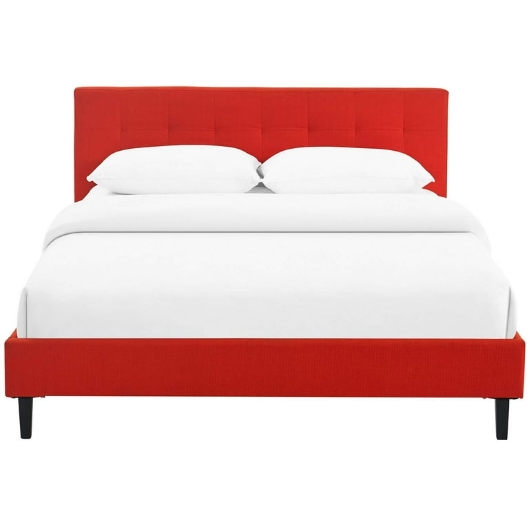 Modern Contemporary Urban Design Bedroom Full Size Platform Bed Frame Red Fabric Wood