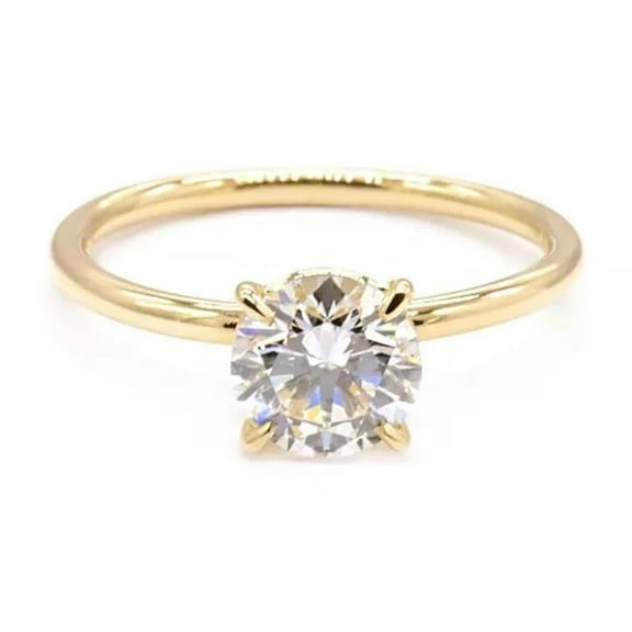 14K Yellow Gold Plated 1 Ct Round Cut Moissanite Solitaire Promise Ring For Her
