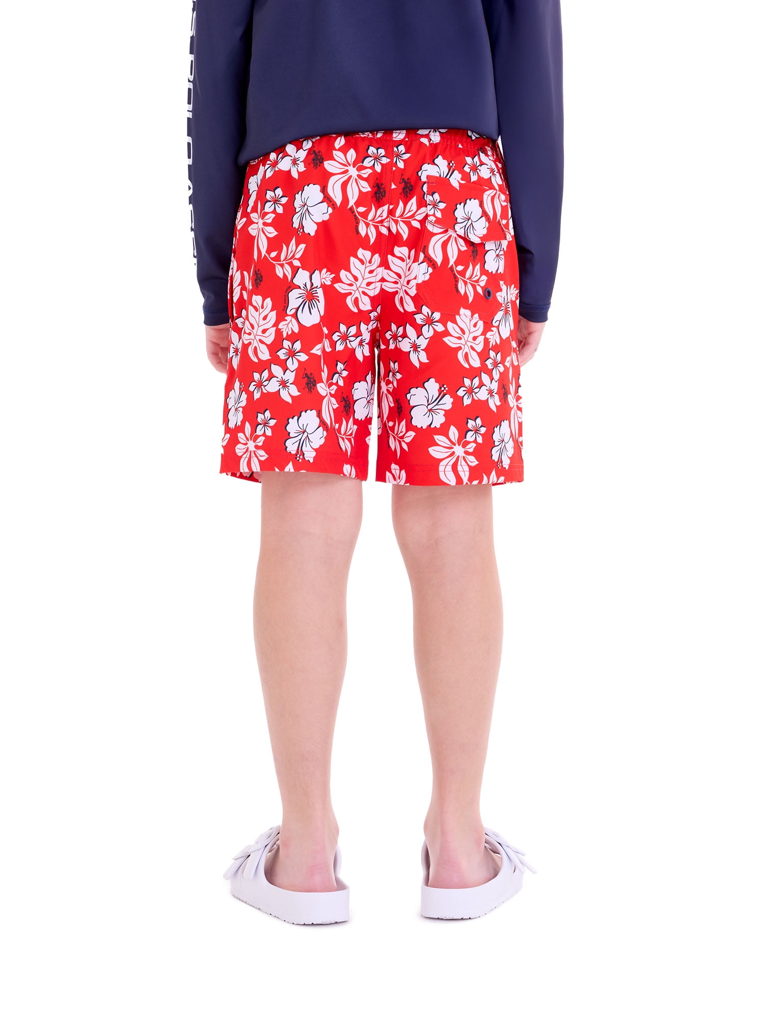 U.S. Polo Assn. Hibiscus Print Swim Short with Brief Liner, Sizes 4-18