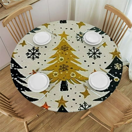 

BCIIG Christmas Trees Stars Snowflakes Round Table Cover Stain Resistant Washable Indoor Outdoor Tablecloth Kitchen Dining Wedding Parties Full Width Single-Sided Printing 100% Polyester Fiber 42 -46