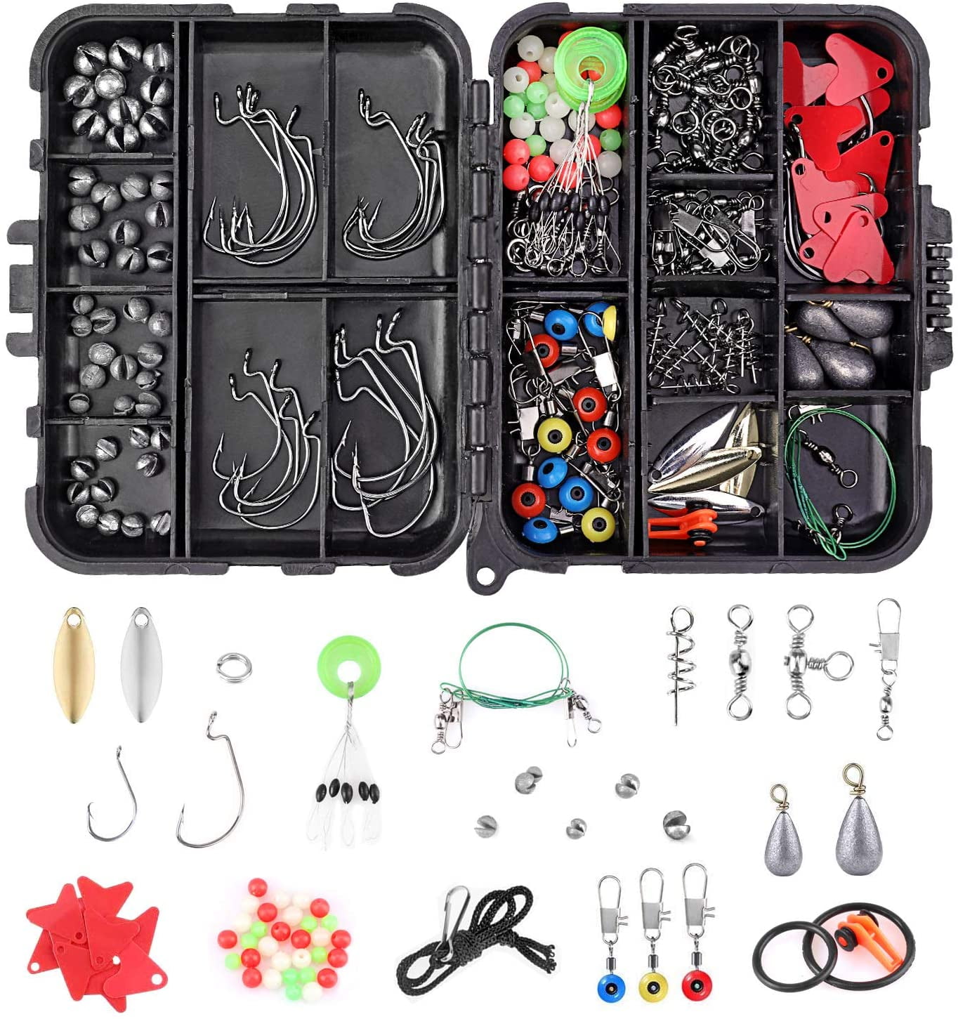 Fishing Tackle Kit, 210Pcs Basic Fishing Hooks Assortment, Including