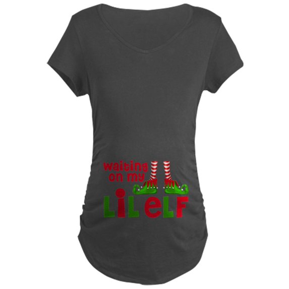 CafePress - Waiting On Little Elf Maternity T Shirt - Maternity Dark T-Shirt