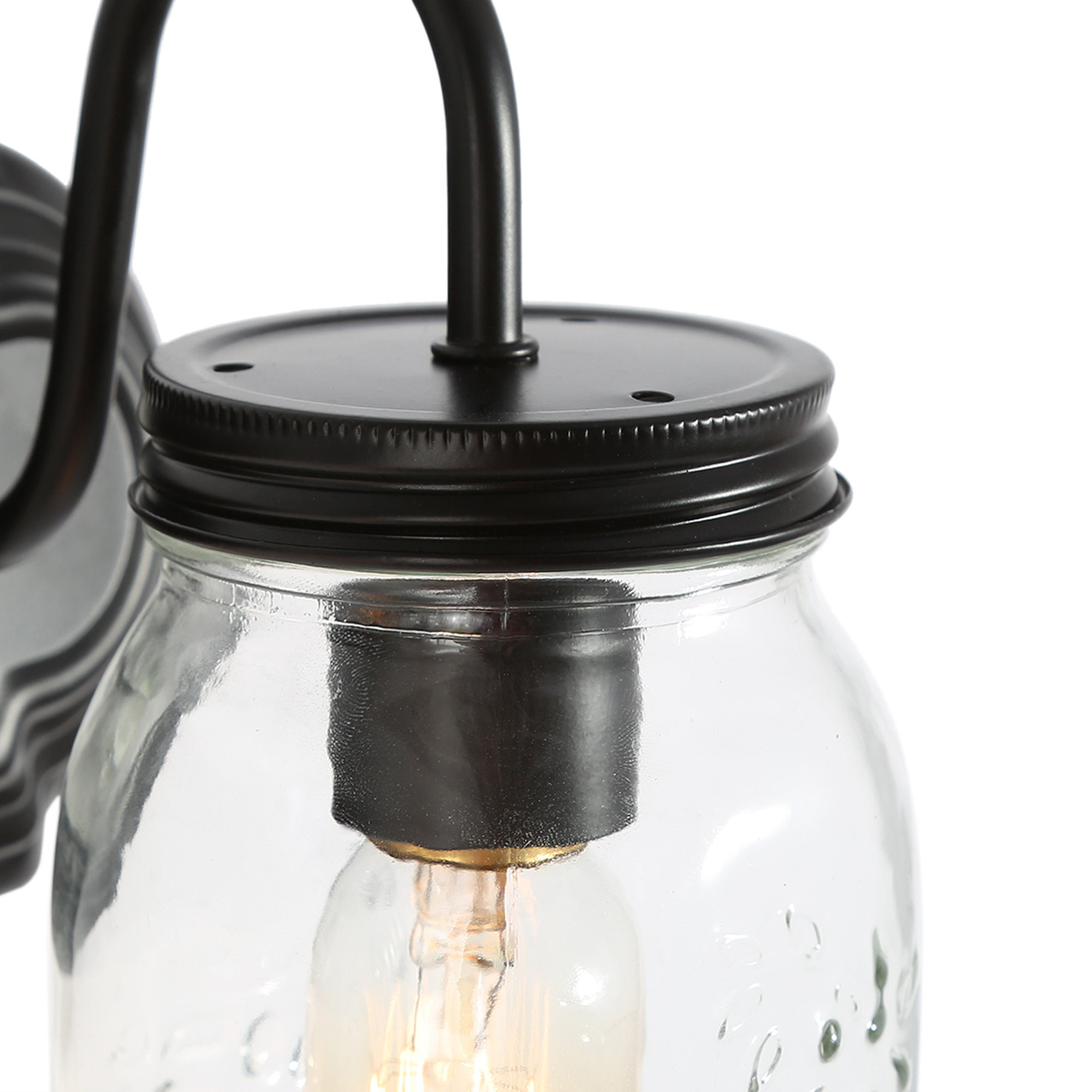 LNC 2-Light Black Geometric Clear Mason Jar Glass Modern Bathroom Vanity Lighting Fixutre