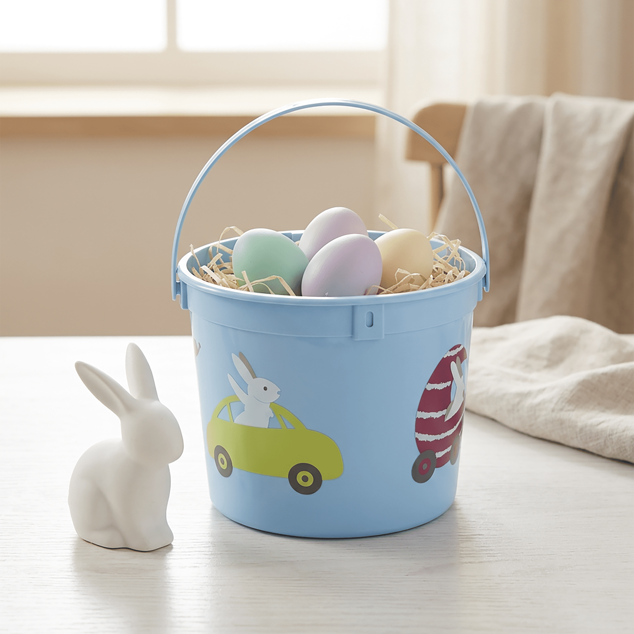5-Quart Round Plastic Easter Bucket - Bunny Car Design