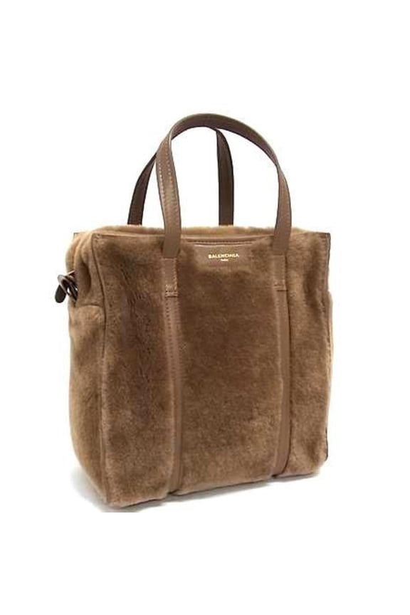 Pre-Owned BALENCIAGA Bazaar Shopper Handbag 443096 Brown Mouton Women's