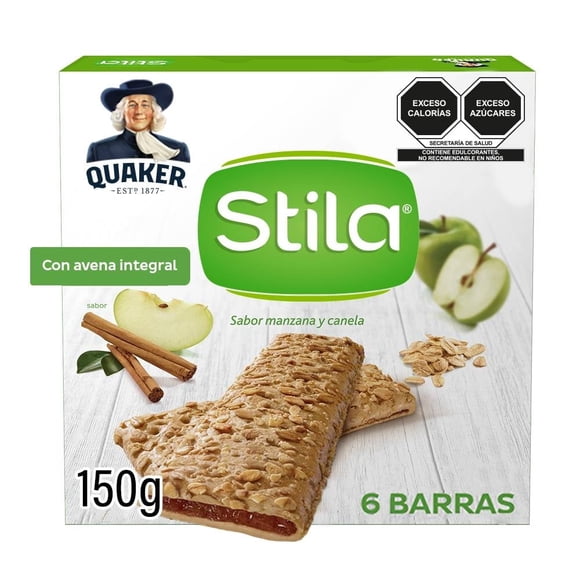 Barra de avena integral Quaker Stila sabor manzana y canela 150 g