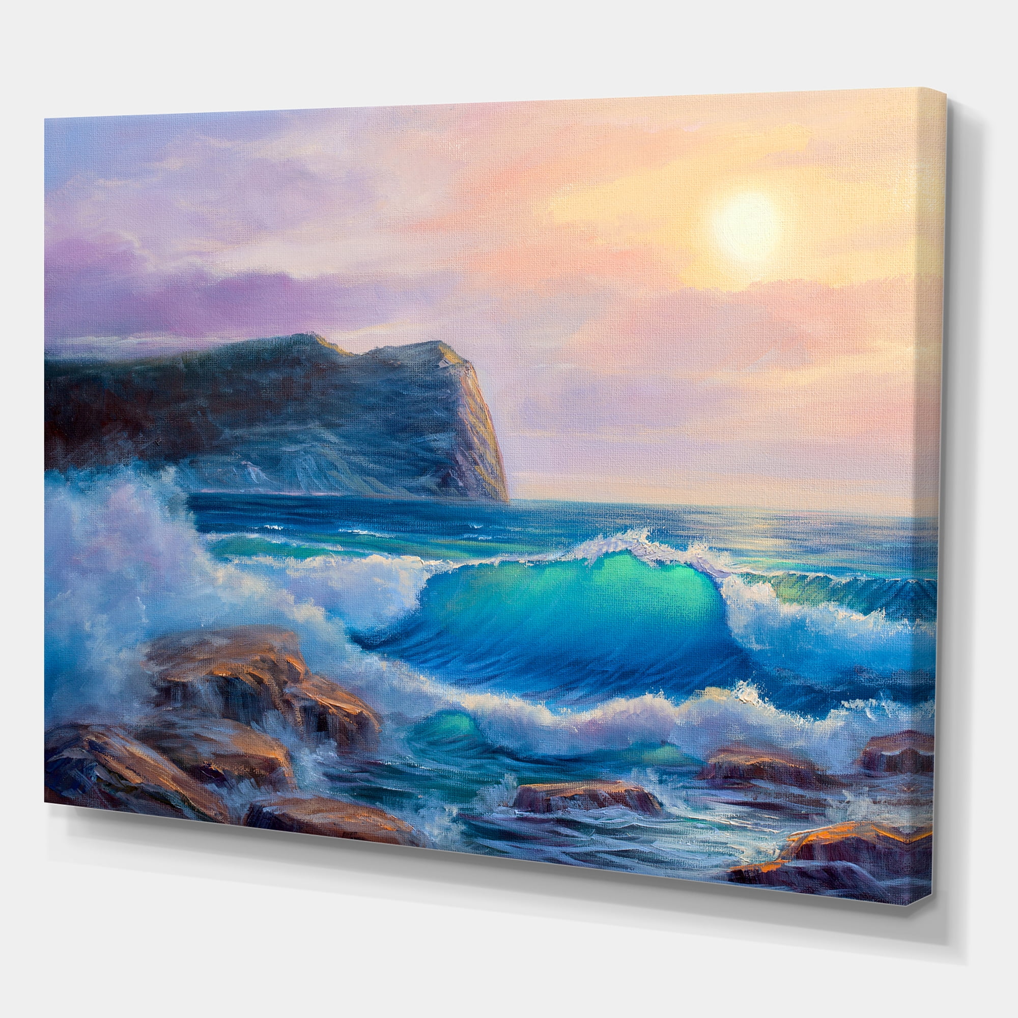 Designart ' Blue Waves Breaking At The Beach Landscape III ' Nautical & Coastal Canvas Wall Art Print