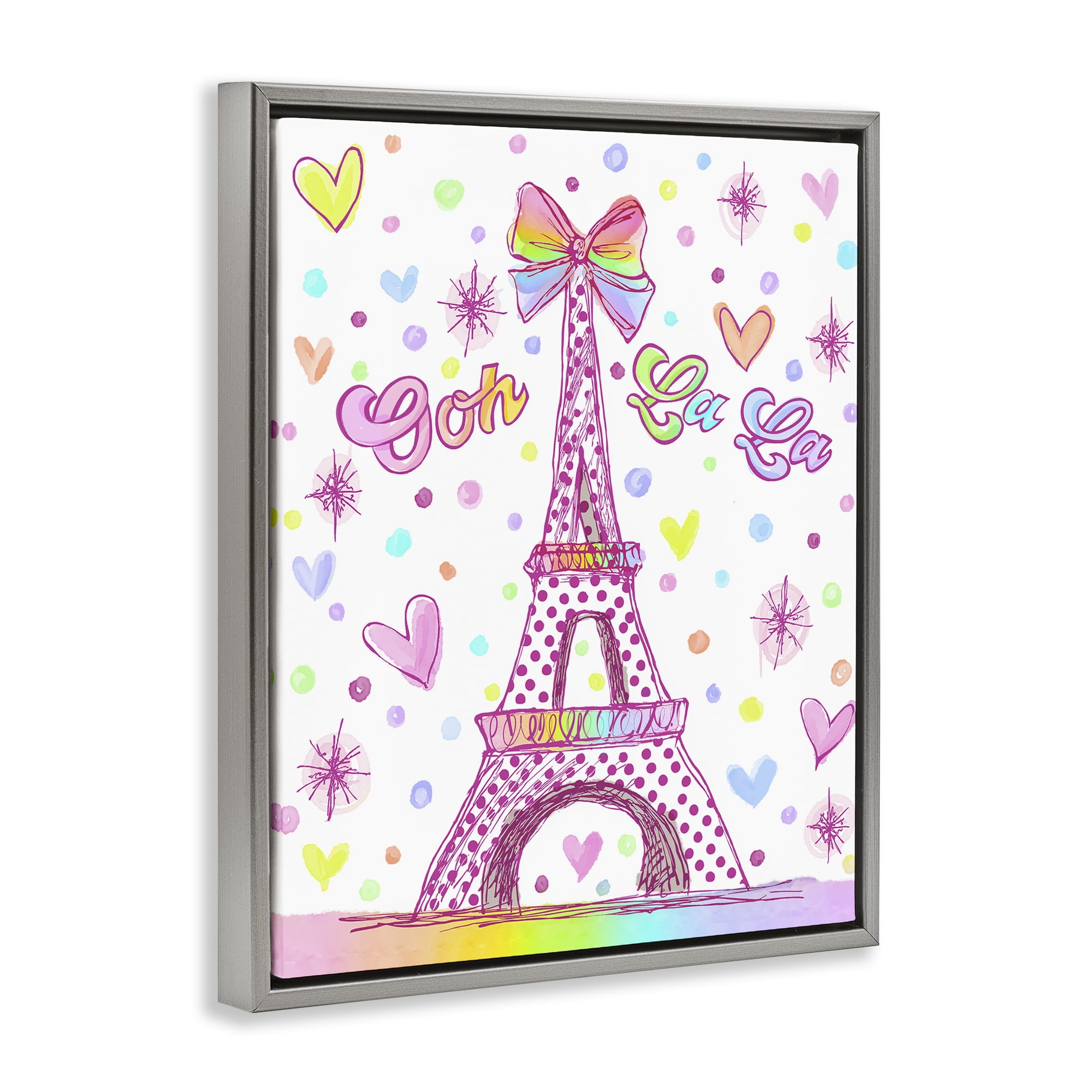 Stupell Industries Bright Pastels Eiffel Tower Gray Framed Floater Canvas Wall Art, design by Jess Stempel