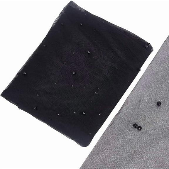 160cm x 2 Yards Tulle Beaded Pearl Lace Net Fabric Black Studded Pearl Lace Fabrics Mesh Table Cloth for Bridal Veil Wedding Dresses Home Halloween Party Backdrop Decor DIY Sewing Crafts