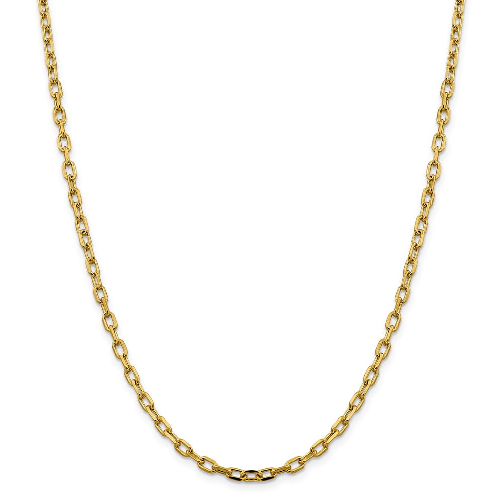 Real 14kt Yellow Gold 3.7mm Semi-solid Diamond Cut Open Link Cable Chain; 20 inch; for Adults and Teens; for Women and Men