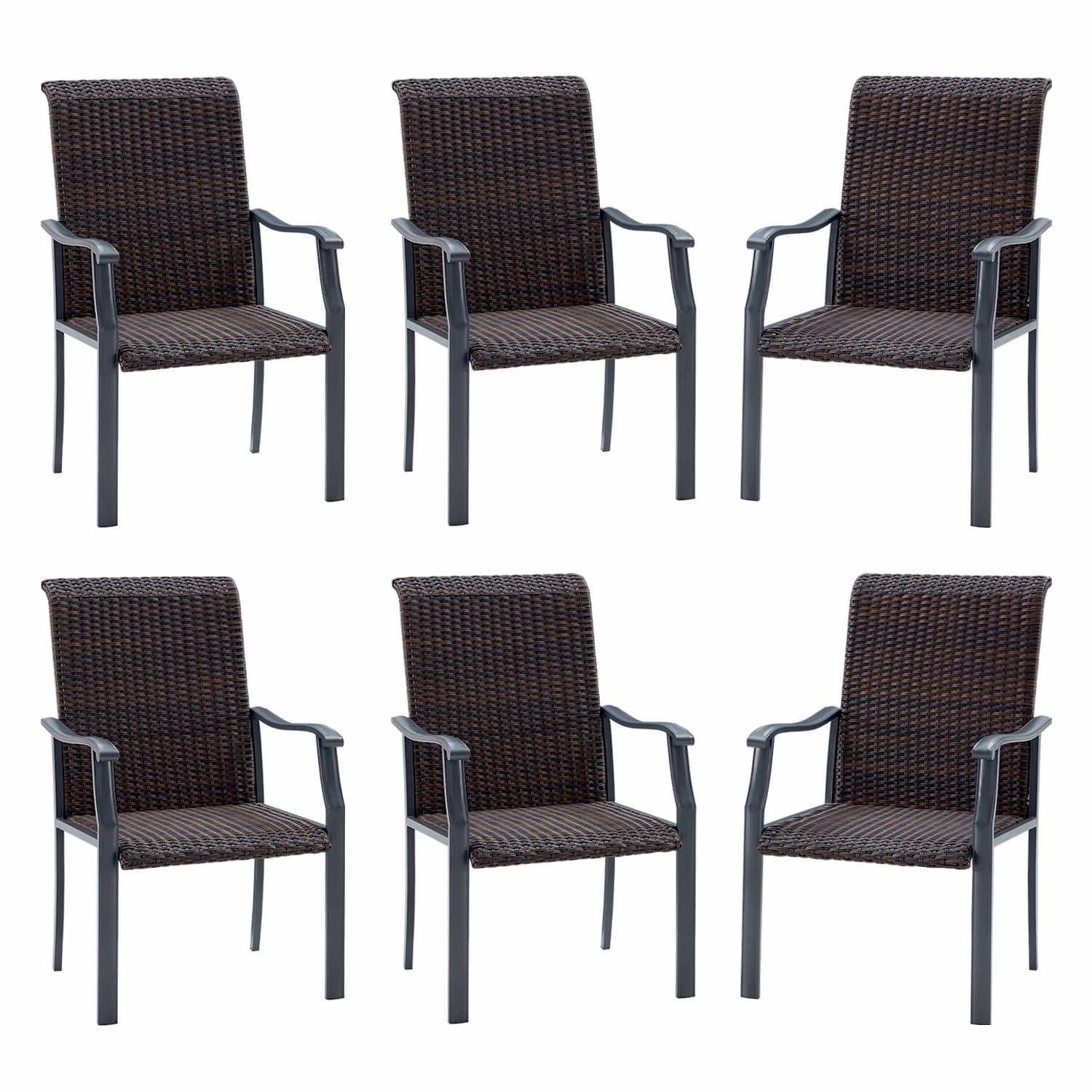VICLLAX Outdoor Wicker Chair Set of 6, Patio Rattan Chairs with Curved